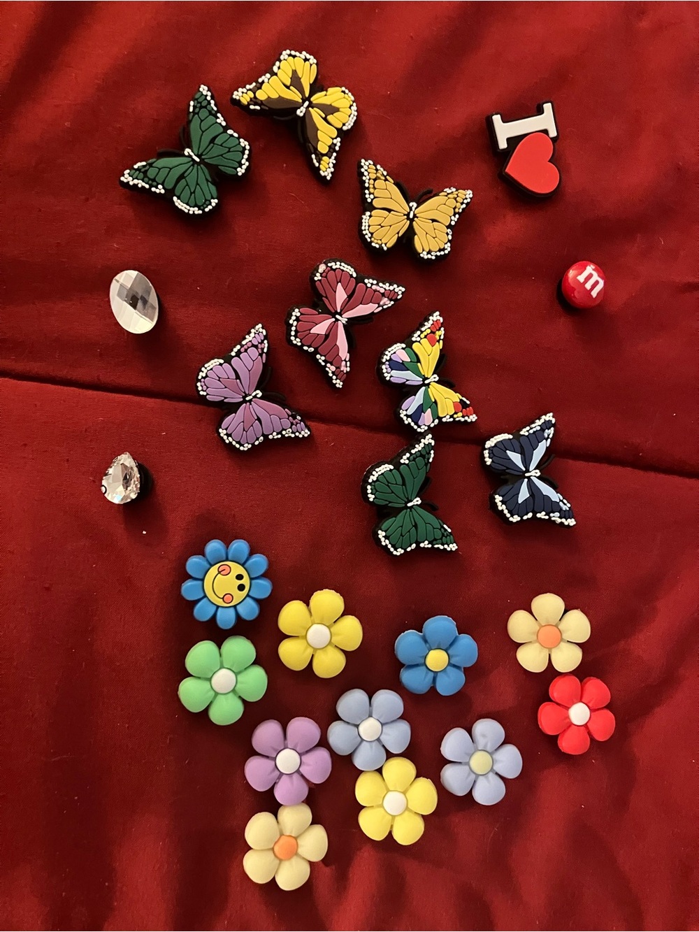 Assorted Butterfly and Flower Shoe Charms - Multicolor. Lot of 23